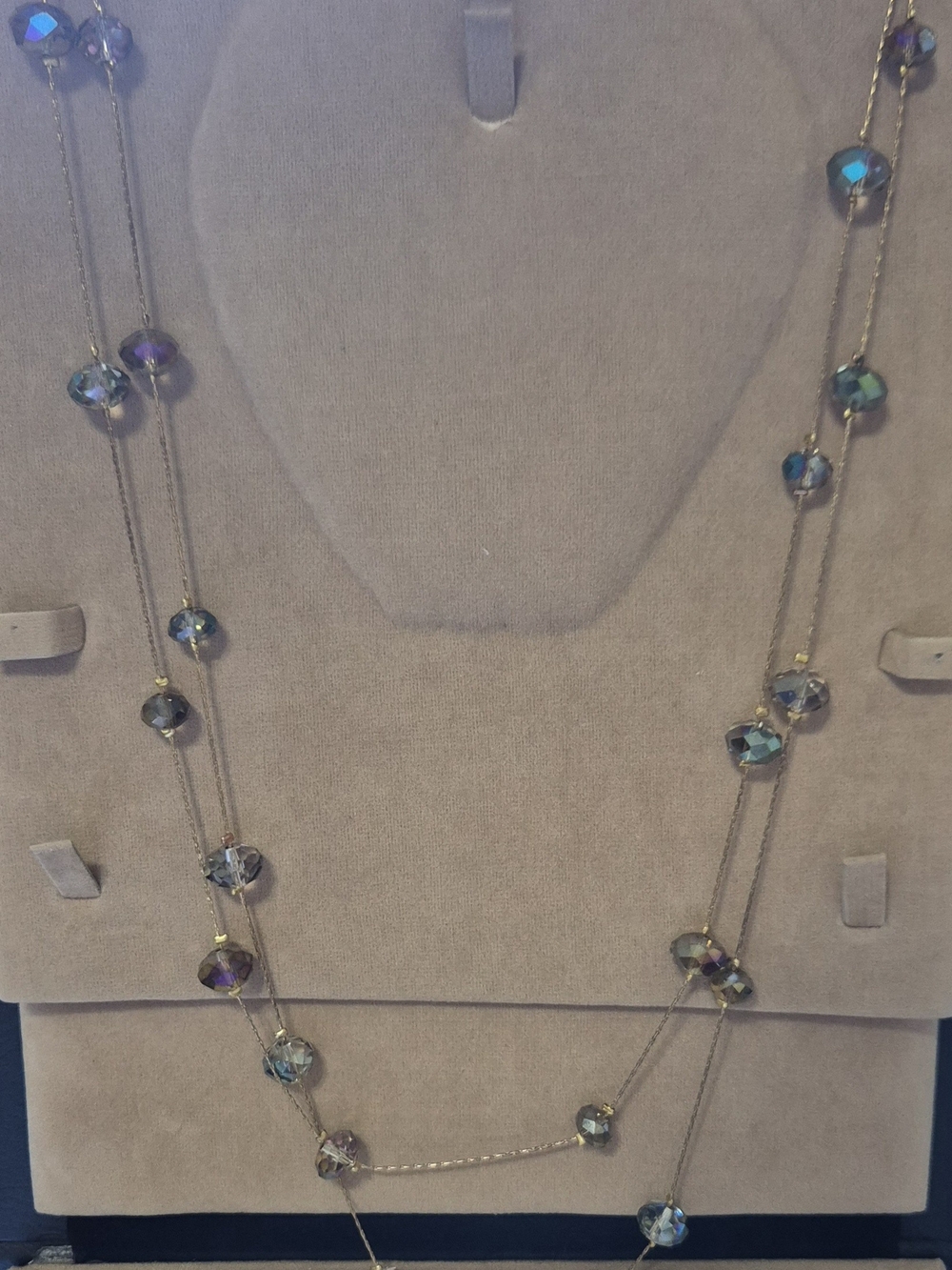 Iridescent Blue-Purple Station Necklace with Gold Accents